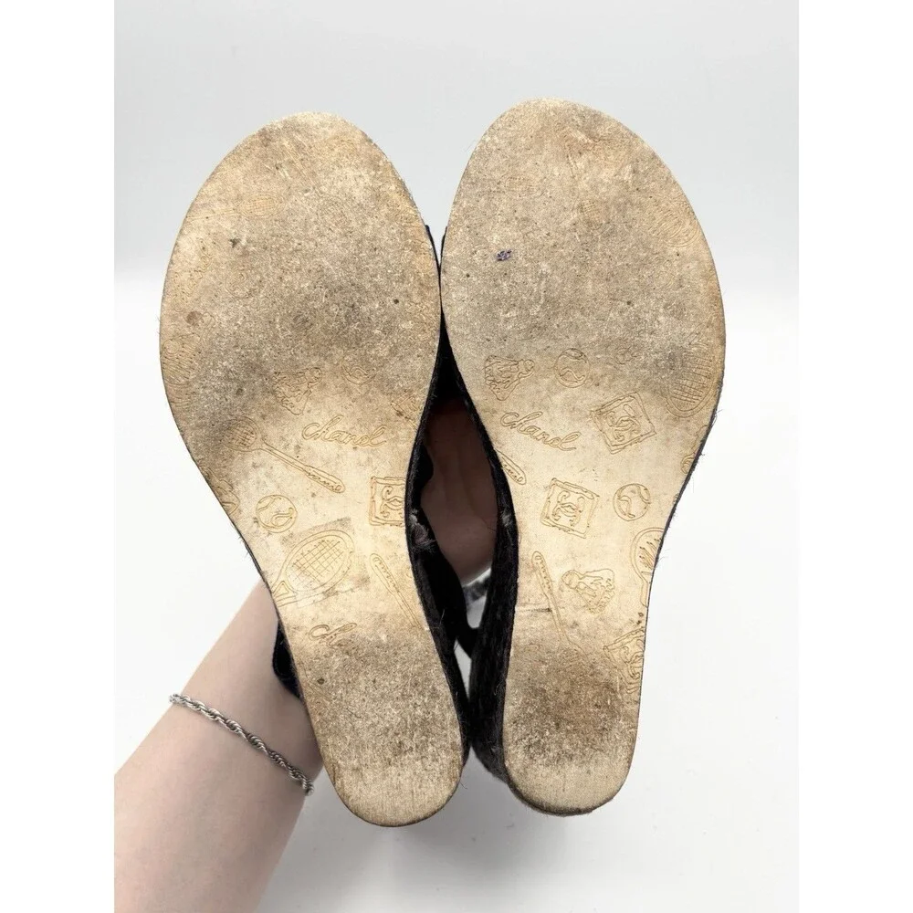 Chanel Badminton/Tennis Theme Navy Blue Espadrille Wedge Sandals Vintage EU 35